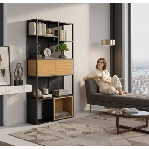 REGAŁ NA KSIĄŻKI METALOWE DREWNO LITE DĄB JESION OLCHA RNK-166